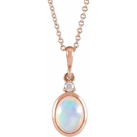 14CT ROSE GOLD OVAL ETHIOPIAN OPAL & DIAMOND NECKLACE