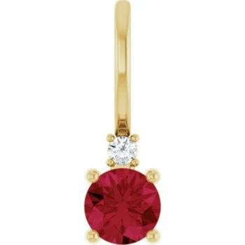 14CT GOLD CREATED RUBY & NATURAL DIAMOND PENDANT