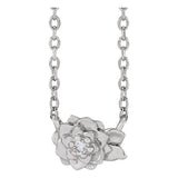 SILVER .015CT DIAMOND FLOWER NECKLACE