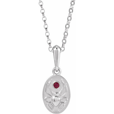14CT WHITE GOLD RUBY SET SPIDER AMULET NECKLACE