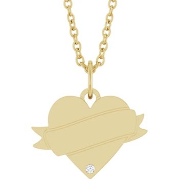 14CT GOLD DIAMOND SET ENGRAVEABLE HEART NECKLACE