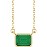 14CT GOLD EMERALD CUT LAB-CREATED EMERALD SOLITAIRE NECKLACE