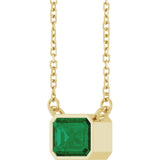 14CT GOLD EMERALD CUT LAB-CREATED EMERALD SOLITAIRE NECKLACE