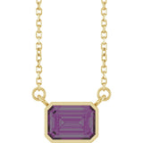 14CT GOLD EMERALD CUT LAB-CREATED ALEXANDRITE SOLITAIRE NECKLACE