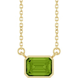 14CT GOLD EMERALD CUT PERIDOT SOLITAIRE NECKLACE