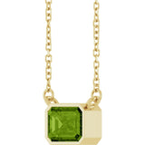 14CT GOLD EMERALD CUT PERIDOT SOLITAIRE NECKLACE