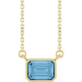 14CT GOLD EMERALD CUT SKY BLUE TOPAZ SOLITAIRE NECKLACE