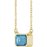 14CT GOLD EMERALD CUT SKY BLUE TOPAZ SOLITAIRE NECKLACE