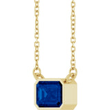 14CT GOLD EMERALD CUT LAB-CREATED SAPPHIRE SOLITAIRE NECKLACE