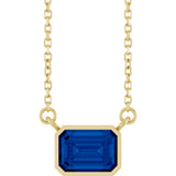 14CT GOLD EMERALD CUT LAB-CREATED SAPPHIRE SOLITAIRE NECKLACE