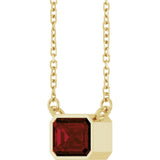 14CT GOLD EMERALD CUT MOZAMBIQUE GARNET SOLITAIRE NECKLACE