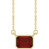 14CT GOLD EMERALD CUT MOZAMBIQUE GARNET SOLITAIRE NECKLACE