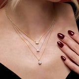 14CT GOLD EMERALD CUT LAB-CREATED DIAMOND SOLITAIRE NECKLACE