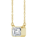 14CT GOLD EMERALD CUT LAB-CREATED DIAMOND SOLITAIRE NECKLACE