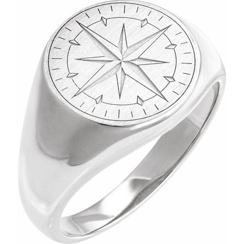 SILVER COMPASS SIGNET RING