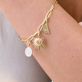 14CT GOLD CITRINE & DIAMOND HALO SUNBURST PENDANT CHARM