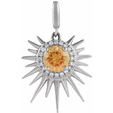 14CT GOLD CITRINE & DIAMOND HALO SUNBURST PENDANT CHARM