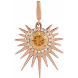 14CT GOLD CITRINE & DIAMOND HALO SUNBURST PENDANT CHARM