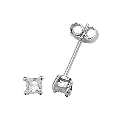 SILVER SQUARE CUBIC ZIRCONIA STUD EARRINGS