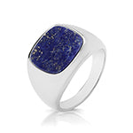 RHODIUM PLATED SILVER OBLONG LAPIS LAZULI SIGNET RING