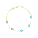 9CT GOLD TURQUOISE & WHITE ENAMEL EVIL EYE BRACELET