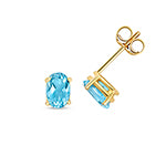 9CT GOLD OVAL BLUE TOPAZ STUDS