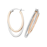 9CT ROSE & WHITE GOLD OVAL DOUBLE HOOP EARRINGS