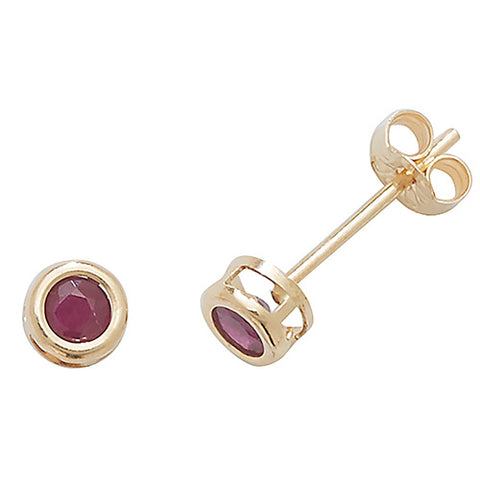 9CT GOLD 3MM RUBOVER SET RUBY STUDS