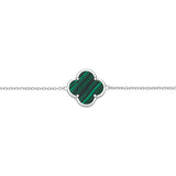 RHODIUM PLATED SILVER MALACHITE FOUR LEAF CLOVER BRACELET