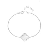 RHODIUM PLATED SILVER MOTHER OF PEARL FOUR LEAF CLOVER BRACELET