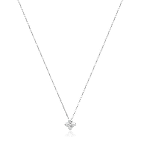 RHODIUM PLATED SILVER CUBIC ZIRCONIA FOUR-LEAF CLOVER NECKLACE