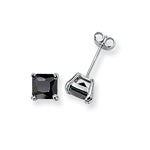 SILVER SQUARE BLACK CUBIC ZIRCONIA STUDS