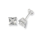 SILVER SQUARE CUBIC ZIRCONIA STUD EARRINGS