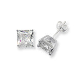 SILVER SQUARE CUBIC ZIRCONIA STUD EARRINGS