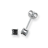 SILVER SQUARE BLACK CUBIC ZIRCONIA STUDS