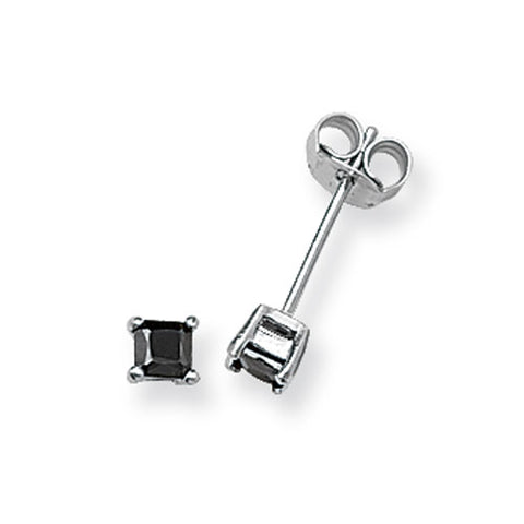 SILVER SQUARE BLACK CUBIC ZIRCONIA STUDS