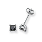 SILVER SQUARE BLACK CUBIC ZIRCONIA STUDS