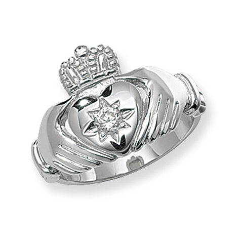 SILVER GENTS CUBIC ZIRCONIA CLADDAGH RING