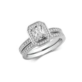 SILVER CUBIC ZIRCONIA BRIDAL ENGAGEMENT RING & MATCHING BAND SET