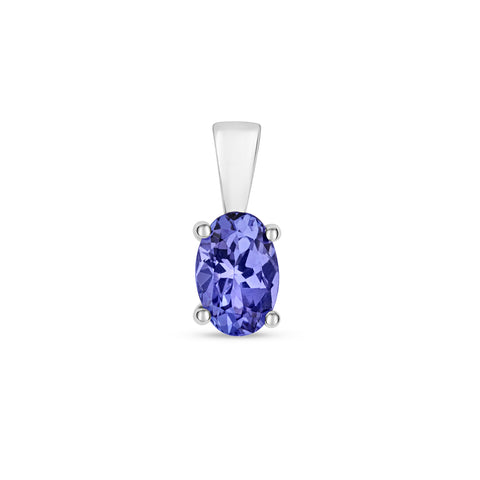 9CT WHITE GOLD OVAL CLAW SET TANZANITE PENDANT