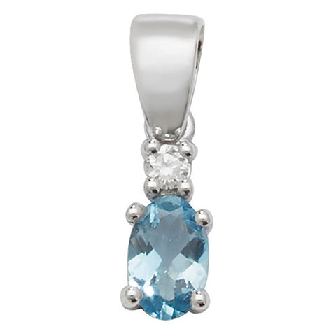 9CT WHITE GOLD OVAL AQUAMARINE & DIAMOND PENDANT