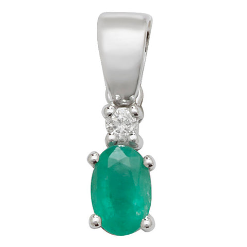9CT WHITE GOLD OVAL EMERALD & DIAMOND PENDANT