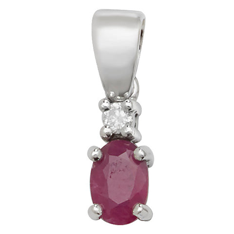 9CT WHITE GOLD OVAL RUBY & DIAMOND PENDANT