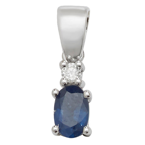 9CT WHITE GOLD OVAL SAPPHIRE & DIAMOND PENDANT