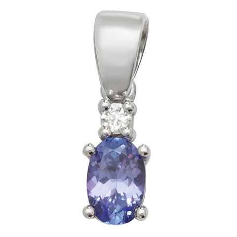 9CT WHITE GOLD OVAL TANZANITE & DIAMOND PENDANT