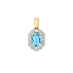 9CT GOLD CUSHION CUT LIGHT SWISS BLUE TOPAZ & DIAMOND PENDANT