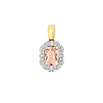 9CT GOLD CUSHION CUT MORGANITE & DIAMOND PENDANT