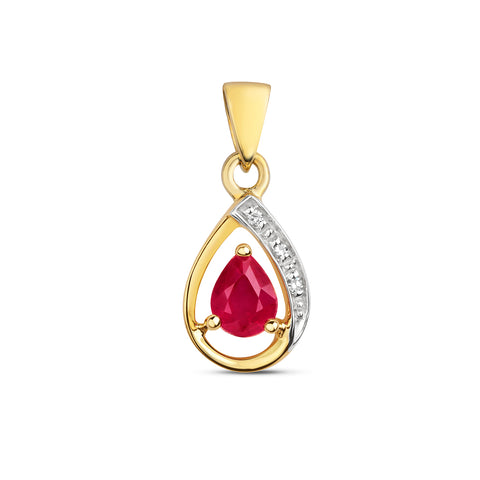 9CT GOLD PEAR CUT RUBY & DIAMOND PENDANT