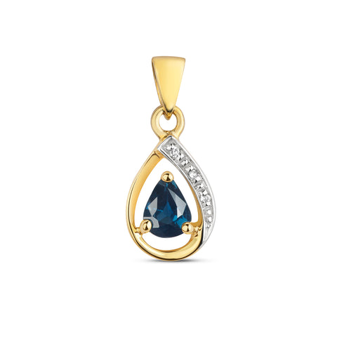 9CT GOLD PEAR CUT SAPPHIRE & DIAMOND PENDANT