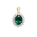 9CT GOLD OVAL CREATED EMERALD & WHITE SAPPHIRE PENDANT